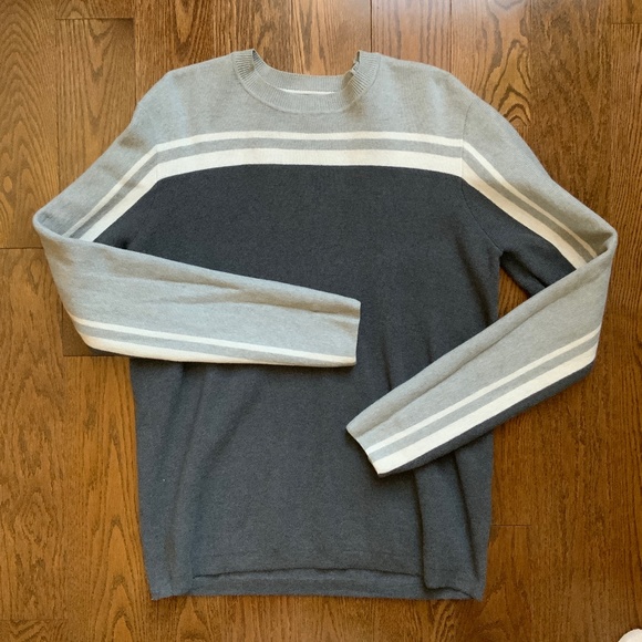 ROOTS Men's Sweater Grey Cotton with Stripes.  Size M. - Picture 1 of 7